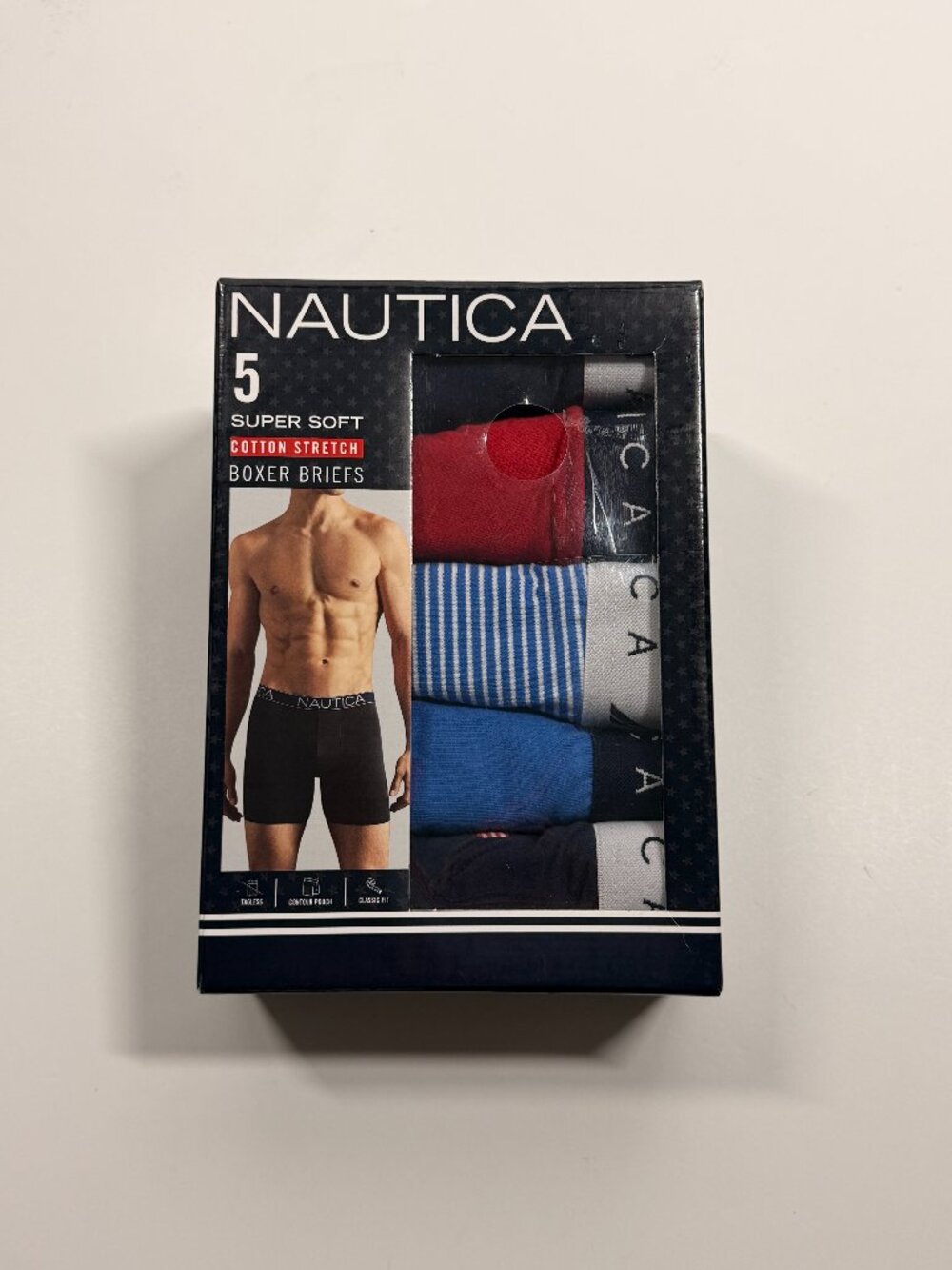 NWT Nautica Cotton Stretch Boxer Briefs - 5 Pack - Varied Colors and Prints
